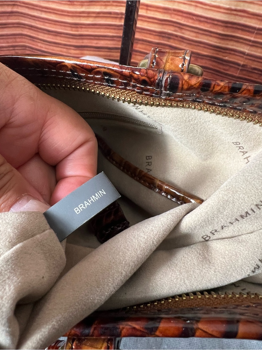 Brahmin Mini Asher Brown Pecan Croc-Embossed Leather Satchel with Strap ππΉ - Picture 15 of 17